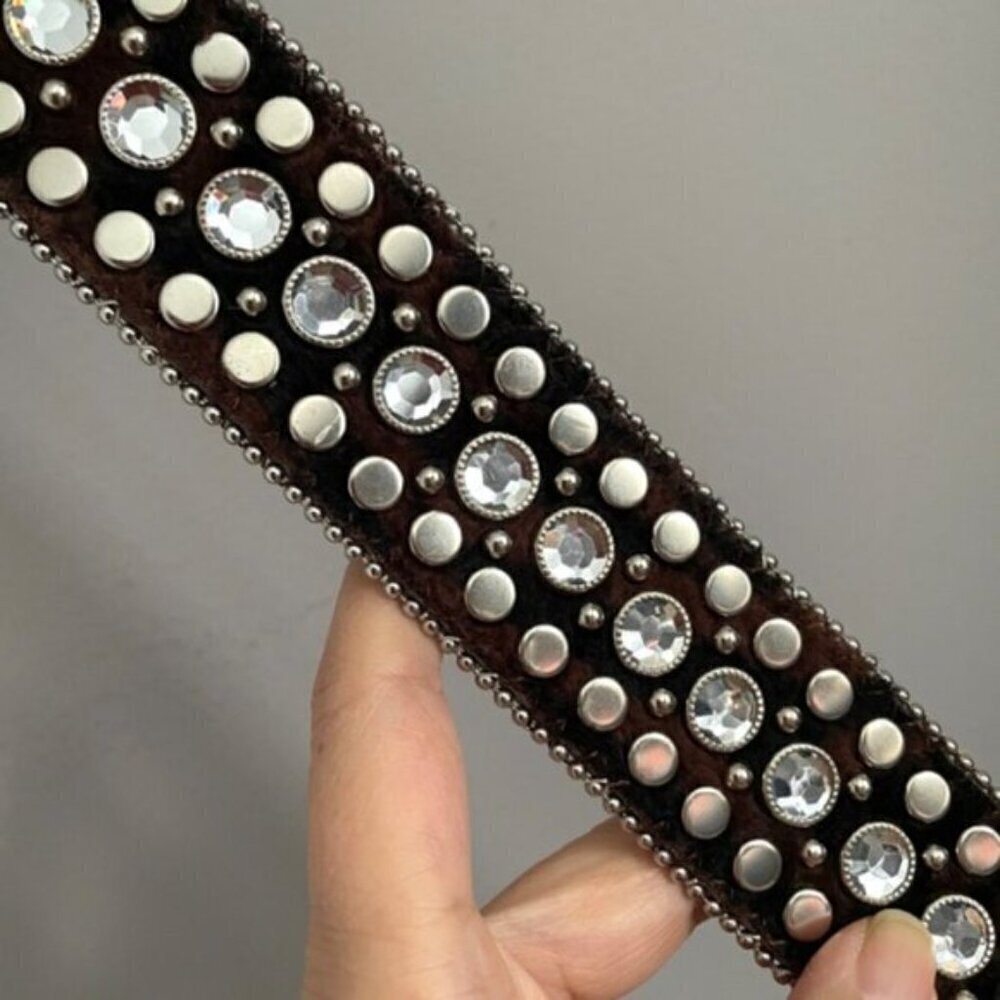 Animal Print Faux Fur Studded Rhinestone Belt - Large, 33.5 - 38.5" Waist - Picture 5 of 12